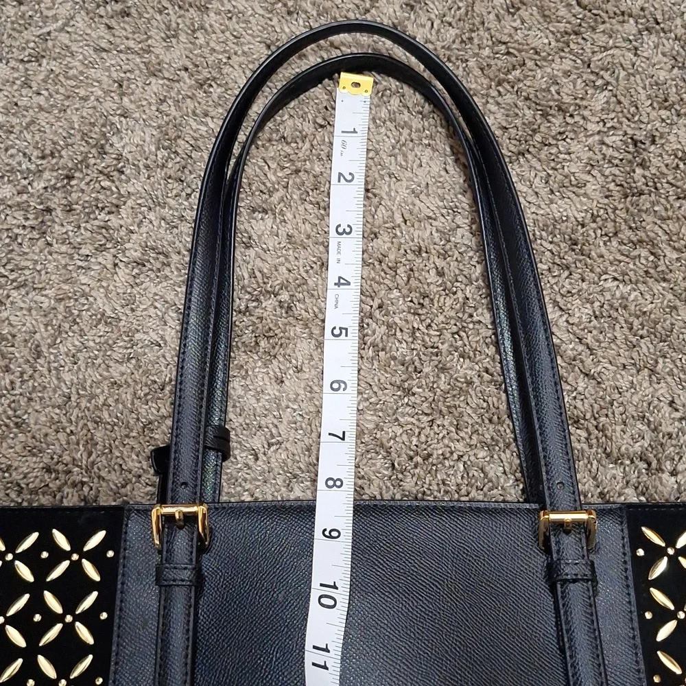 Michael Kors large suede jet set travel tote - black/gold laser cut - Picture 11 of 12